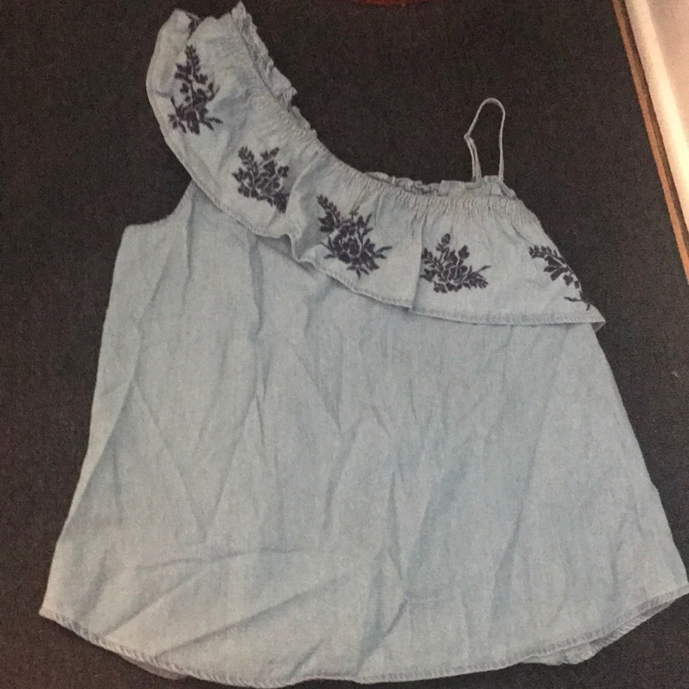 One shoulder denim top